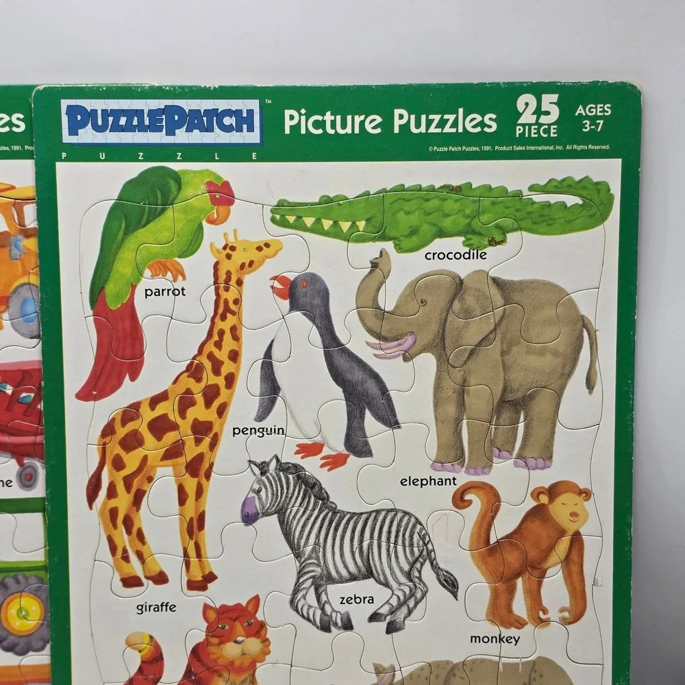 PuzzlePatch Picture Puzzles Kids Multicolor Animal Transportation Vintage 90s